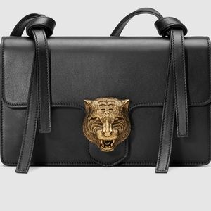 Gucci Black Animalier Feline Shoulder Bag